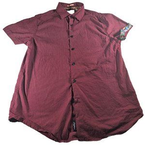Men's Business Casual Red Short Sleeve Button Up - Large - Demin and Flower